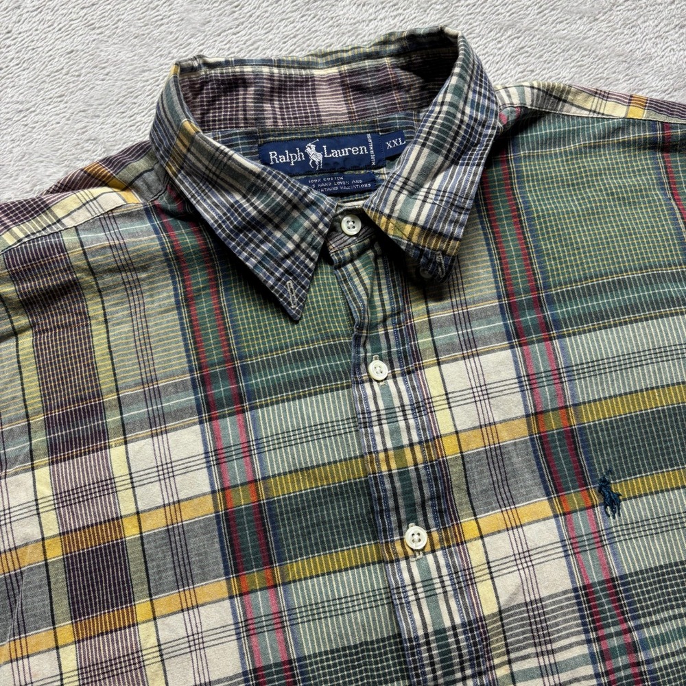 VTG Ralph Lauren Shirt Mens XXL Plaid Multi-Color Hand Woven Button-Down Airy